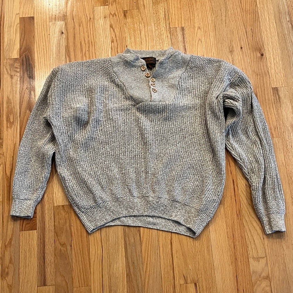 Vintage Mens Eddie Bauer Khaki Knit Henley Sweater